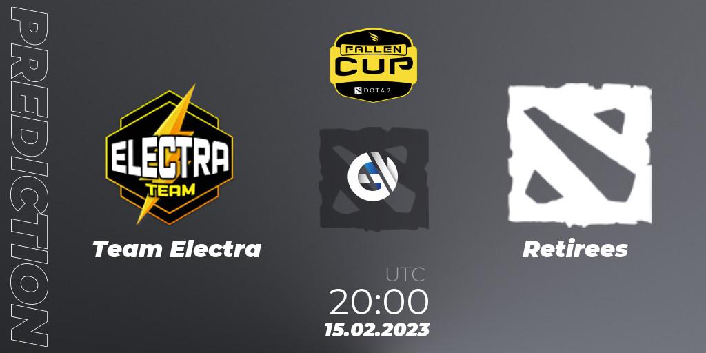 Prognose für das Spiel Team Electra VS Retirees. 15.02.2023 at 20:29. Dota 2 - Fallen Cup Season 2