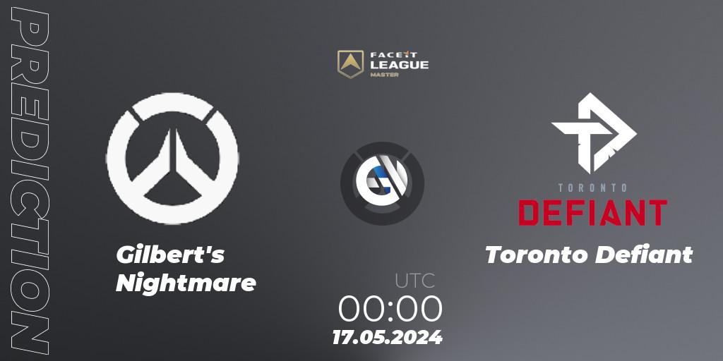 Prognose für das Spiel Gilbert's Nightmare VS Toronto Defiant. 17.05.2024 at 00:00. Overwatch - FACEIT League Season 1 - NA Master Road to EWC