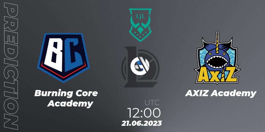 Prognose für das Spiel Burning Core Academy VS AXIZ Academy. 21.06.2023 at 12:00. LoL - LJL Academy 2023 - Group Stage