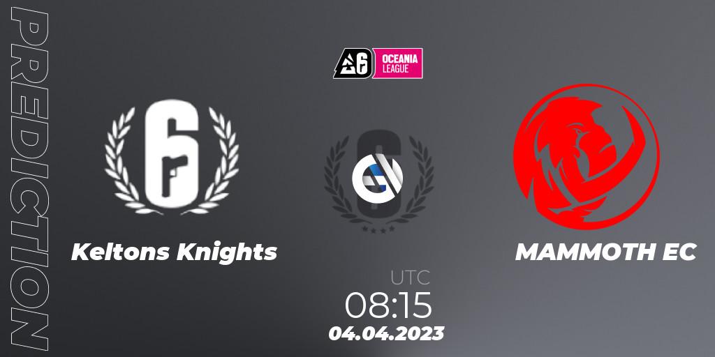 Prognose für das Spiel Keltons Knights VS MAMMOTH EC. 04.04.2023 at 08:15. Rainbow Six - Oceania League 2023 - Stage 1