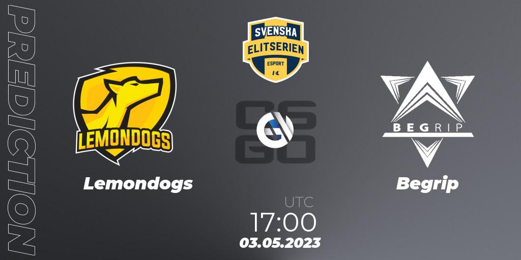 Prognose für das Spiel Lemondogs VS Begrip. 03.05.2023 at 17:00. Counter-Strike (CS2) - Svenska Elitserien Spring 2023: Online Stage
