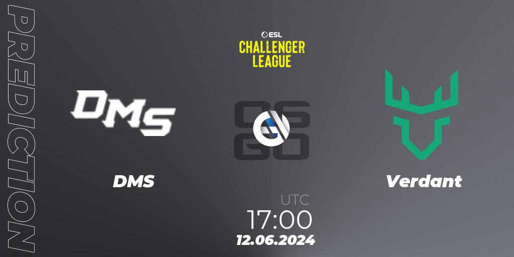 Prognose für das Spiel DMS VS Verdant. 12.06.2024 at 17:00. Counter-Strike (CS2) - ESL Challenger League Season 47 Relegation: Europe