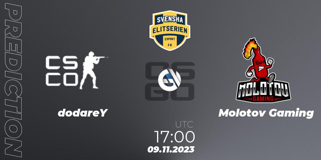 Prognose für das Spiel dodareY VS Molotov Gaming. 09.11.2023 at 17:00. Counter-Strike (CS2) - Svenska Elitserien Fall 2023: Online Stage