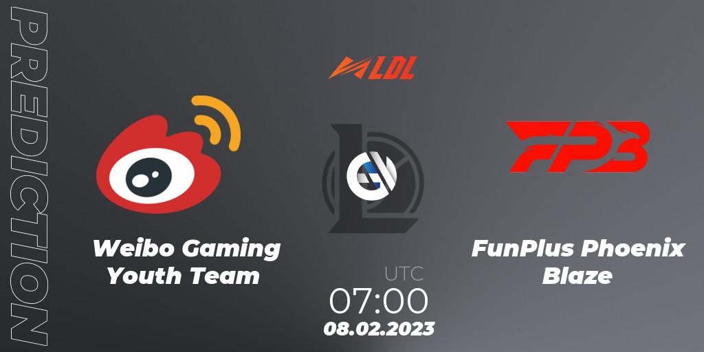 Prognose für das Spiel Weibo Gaming Youth Team VS FunPlus Phoenix Blaze. 08.02.2023 at 07:00. LoL - LDL 2023 - Swiss Stage