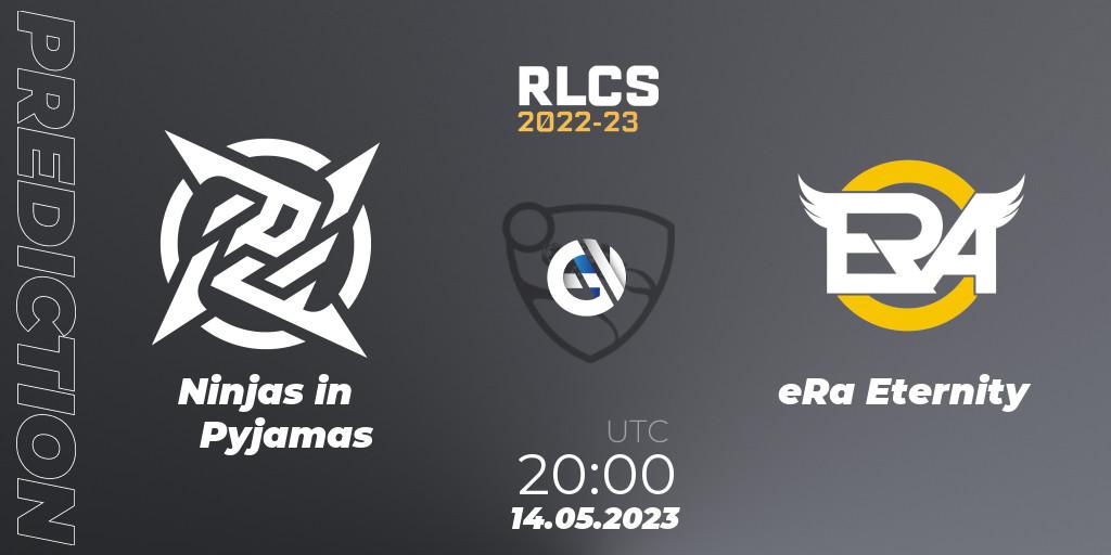 Prognose für das Spiel Ninjas in Pyjamas VS eRa Eternity. 14.05.2023 at 20:00. Rocket League - RLCS 2022-23 - Spring: South America Regional 1 - Spring Open