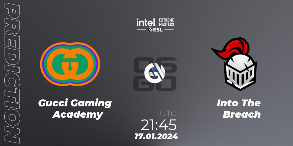 Prognose für das Spiel Gucci Gaming Academy VS Into The Breach. 17.01.2024 at 21:45. Counter-Strike (CS2) - Intel Extreme Masters China 2024: European Open Qualifier #1