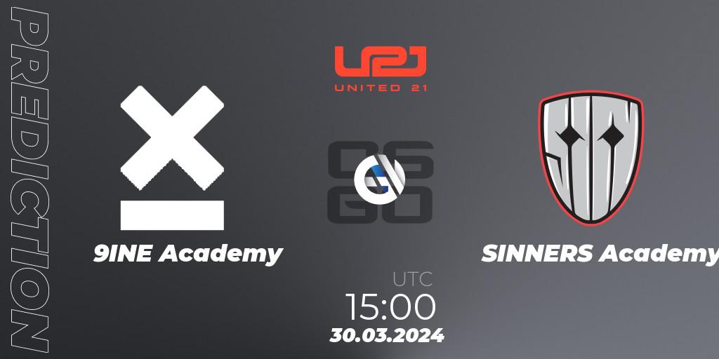 Prognose für das Spiel 9INE Academy VS SINNERS Academy. 30.03.24. CS2 (CS:GO) - United21 Season 12: Division 2