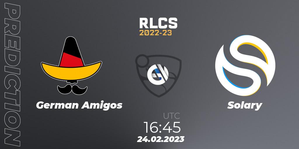 Prognose für das Spiel German Amigos VS Solary. 24.02.2023 at 16:45. Rocket League - RLCS 2022-23 - Winter: Europe Regional 3 - Winter Invitational