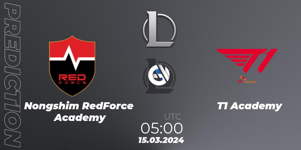 Prognose für das Spiel Nongshim RedForce Academy VS T1 Academy. 15.03.2024 at 05:00. LoL - LCK Challengers League 2024 Spring - Group Stage