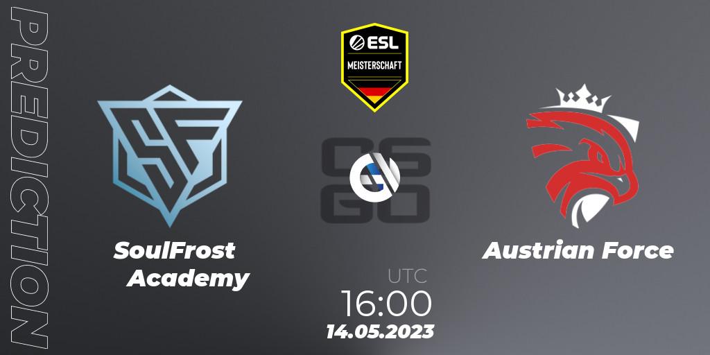 Prognose für das Spiel SoulFrost Academy VS Austrian Force. 14.05.2023 at 16:00. Counter-Strike (CS2) - ESL Meisterschaft: Spring 2023 - Division 2