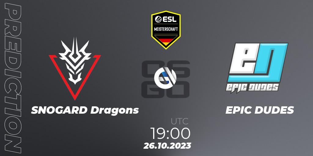 Prognose für das Spiel SNOGARD Dragons VS EPIC DUDES. 26.10.23. CS2 (CS:GO) - ESL Meisterschaft: Autumn 2023