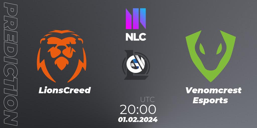 Prognose für das Spiel LionsCreed VS Venomcrest Esports. 01.02.2024 at 20:00. LoL - NLC 1st Division Spring 2024