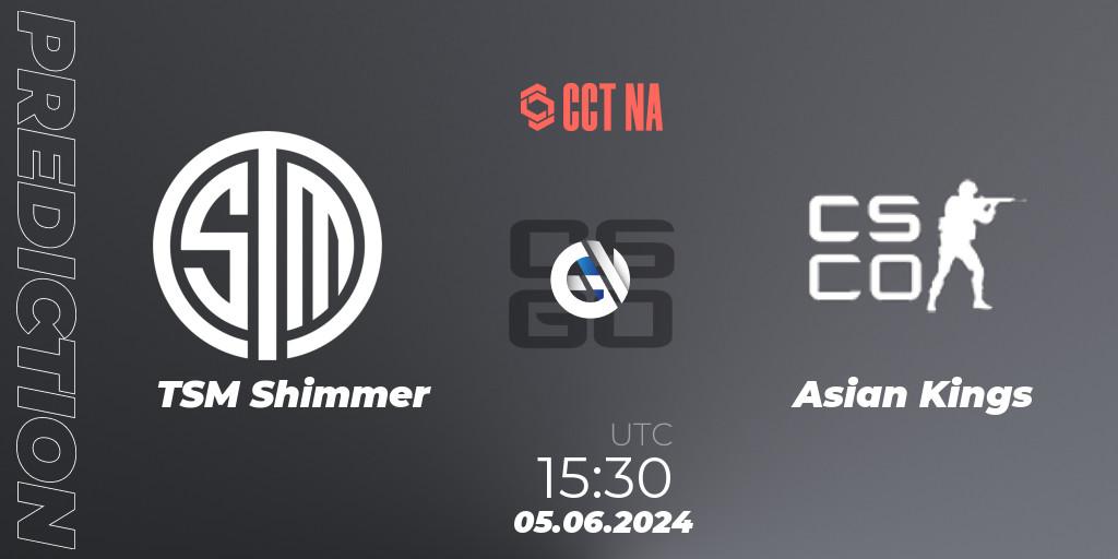 Prognose für das Spiel TSM Shimmer VS Asian Kings. 05.06.2024 at 17:30. Counter-Strike (CS2) - CCT Season 2 North American Series #1