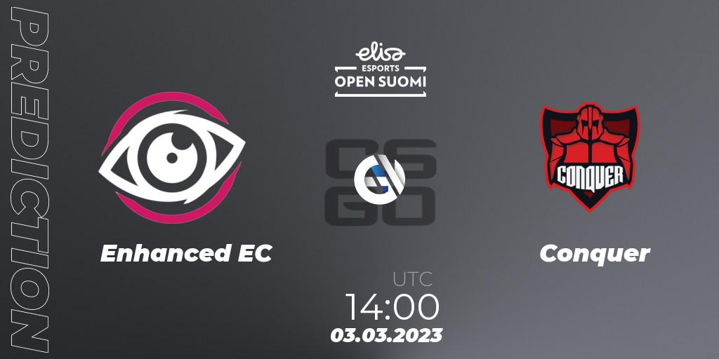 Prognose für das Spiel Enhanced EC VS Conquer. 03.03.23. CS2 (CS:GO) - Elisa Open Suomi Season 4