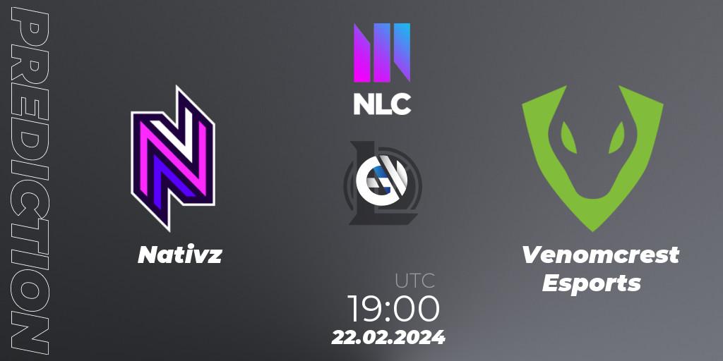 Prognose für das Spiel Nativz VS Venomcrest Esports. 22.02.24. LoL - NLC 1st Division Spring 2024