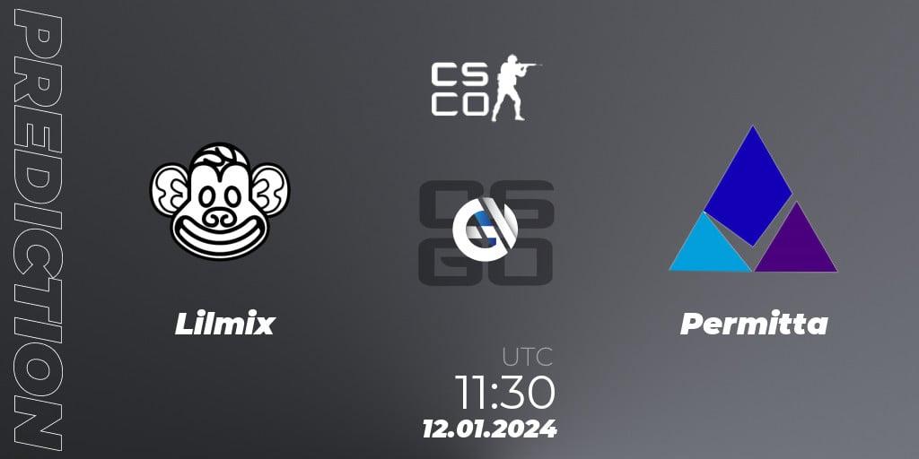 Prognose für das Spiel Lilmix VS Permitta. 12.01.2024 at 12:10. Counter-Strike (CS2) - European Pro League Season 14: Division 2