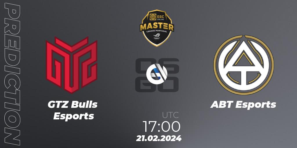 Prognose für das Spiel GTZ Bulls Esports VS ABT Esports. 21.02.24. CS2 (CS:GO) - Master League Portugal Season 13: Closed Qualifier