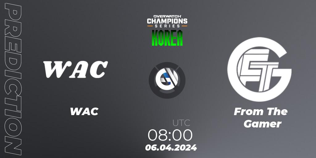Prognose für das Spiel WAC VS From The Gamer. 06.04.2024 at 08:00. Overwatch - Overwatch Champions Series 2024 - Stage 1 Korea