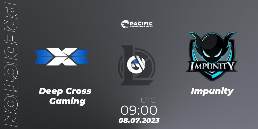 Prognose für das Spiel Deep Cross Gaming VS Impunity. 08.07.2023 at 09:00. LoL - PACIFIC Championship series Group Stage