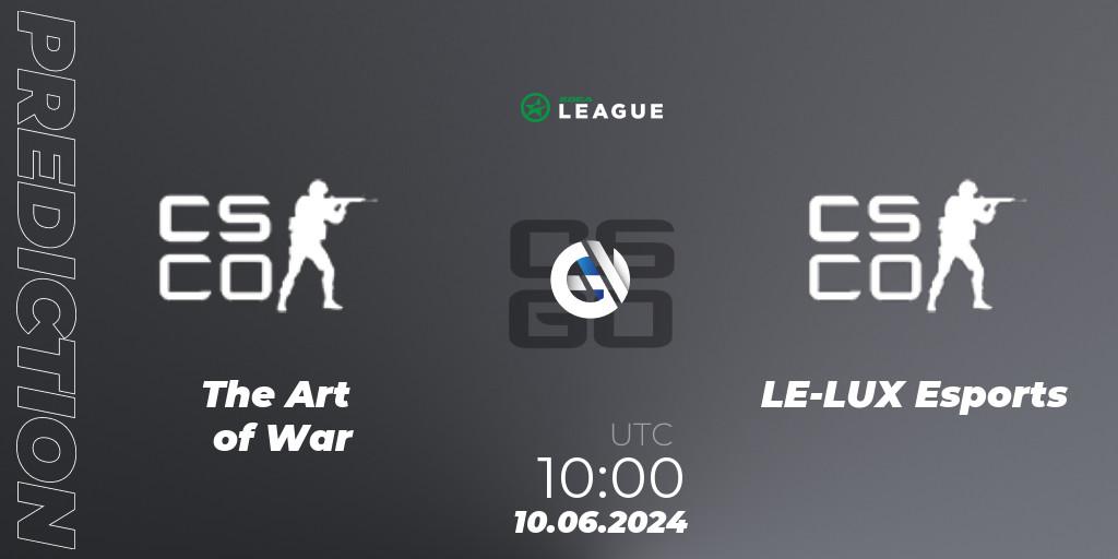 Prognose für das Spiel The Art of War VS LE-LUX Esports. 10.06.2024 at 10:00. Counter-Strike (CS2) - ESEA Season 49: Open Division - Oceania