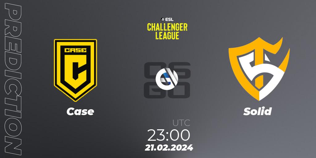 Prognose für das Spiel Case VS Solid. 22.02.2024 at 00:00. Counter-Strike (CS2) - ESL Challenger League Season 47: South America