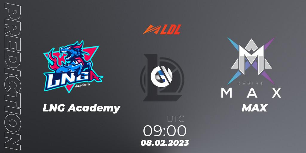 Prognose für das Spiel LNG Academy VS MAX. 08.02.2023 at 08:40. LoL - LDL 2023 - Swiss Stage