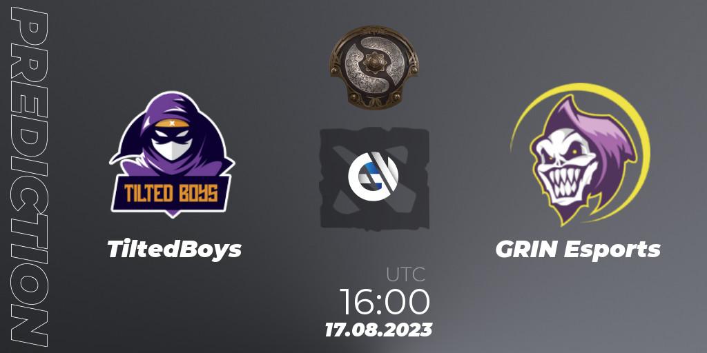 Prognose für das Spiel TiltedBoys VS GRIN Esports. 17.08.2023 at 16:04. Dota 2 - The International 2023 - North America Qualifier