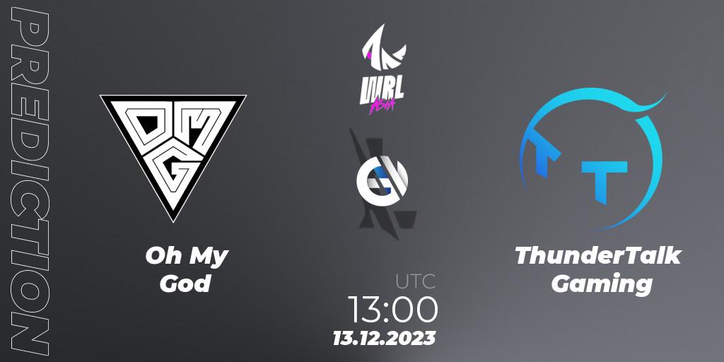 Prognose für das Spiel Oh My God VS ThunderTalk Gaming. 13.12.2023 at 13:00. Wild Rift - WRL Asia 2023 - Season 2 - Regular Season