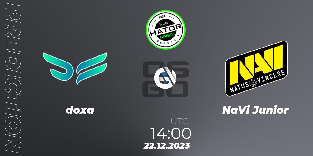 Prognose für das Spiel doxa VS NaVi Junior. 22.12.2023 at 14:00. Counter-Strike (CS2) - HATOR Games #1