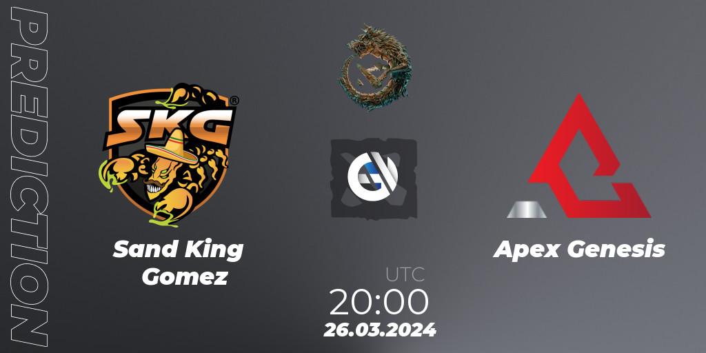 Prognose für das Spiel Sand King Gomez VS Apex Genesis. 26.03.24. Dota 2 - PGL Wallachia Season 1: North America Closed Qualifier
