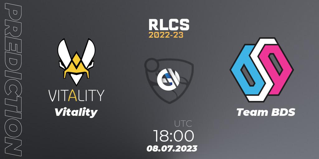 Prognose für das Spiel Vitality VS Team BDS. 08.07.2023 at 19:15. Rocket League - RLCS 2022-23 Spring Major