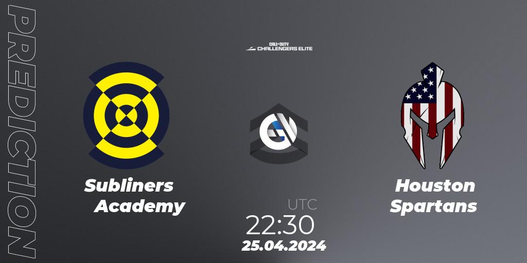Prognose für das Spiel Subliners Academy VS Houston Spartans. 25.04.2024 at 22:30. Call of Duty - Call of Duty Challengers 2024 - Elite 2: NA