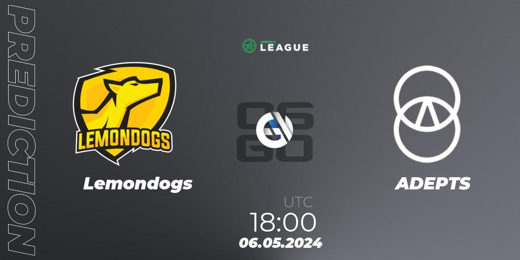 Prognose für das Spiel Lemondogs VS ADEPTS. 06.05.2024 at 18:00. Counter-Strike (CS2) - ESEA Season 49: Advanced Division - Europe