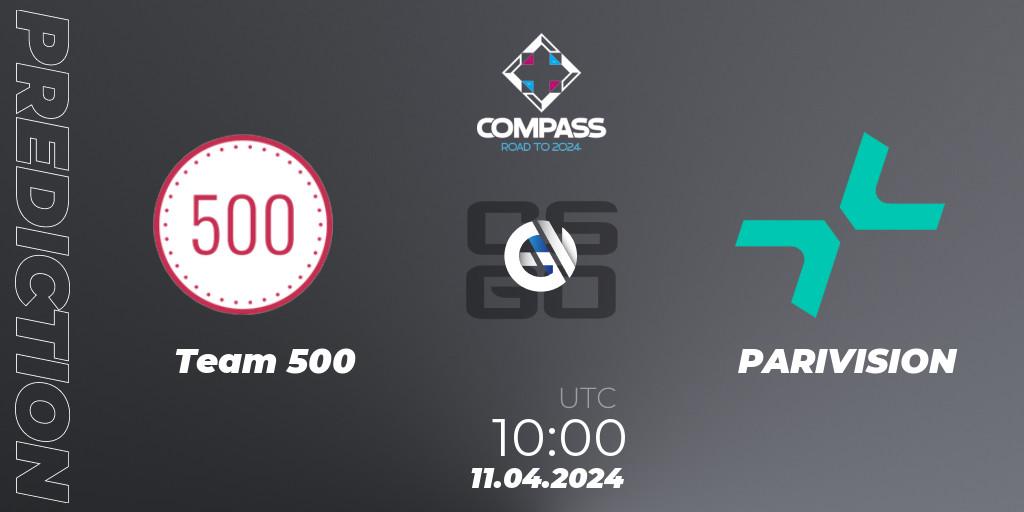 Prognose für das Spiel Team 500 VS PARIVISION. 11.04.24. CS2 (CS:GO) - YaLLa Compass Spring 2024