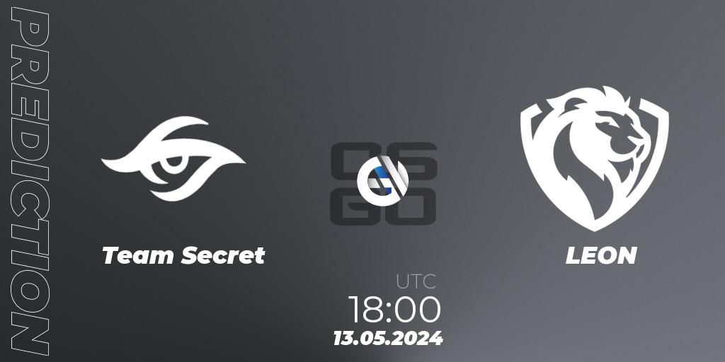 Prognose für das Spiel Team Secret VS LEON. 13.05.2024 at 19:00. Counter-Strike (CS2) - CCT Season 2 Europe Series 4 Closed Qualifier