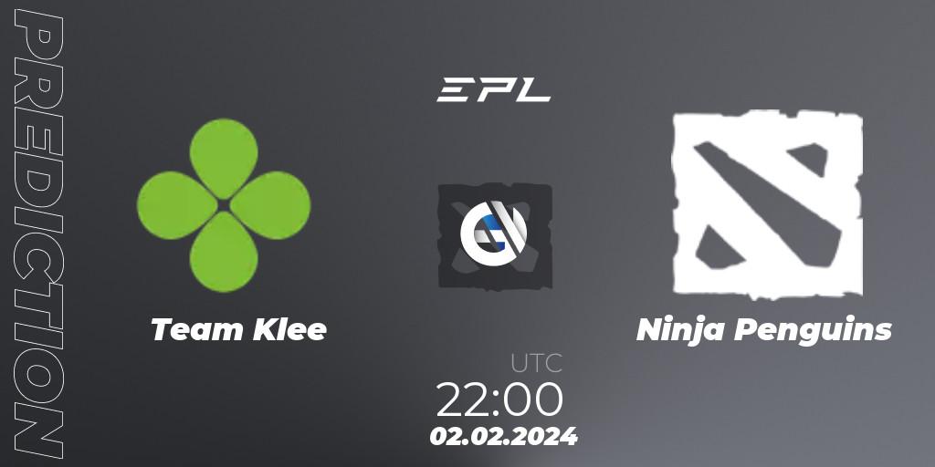 Prognose für das Spiel Team Klee VS Ninja Penguins. 02.02.2024 at 22:42. Dota 2 - European Pro League Season 16