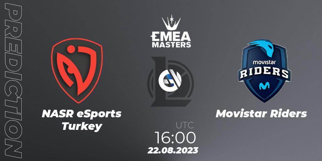 Prognose für das Spiel NASR eSports Turkey VS Movistar Riders. 22.08.2023 at 16:00. LoL - EMEA Masters Summer 2023