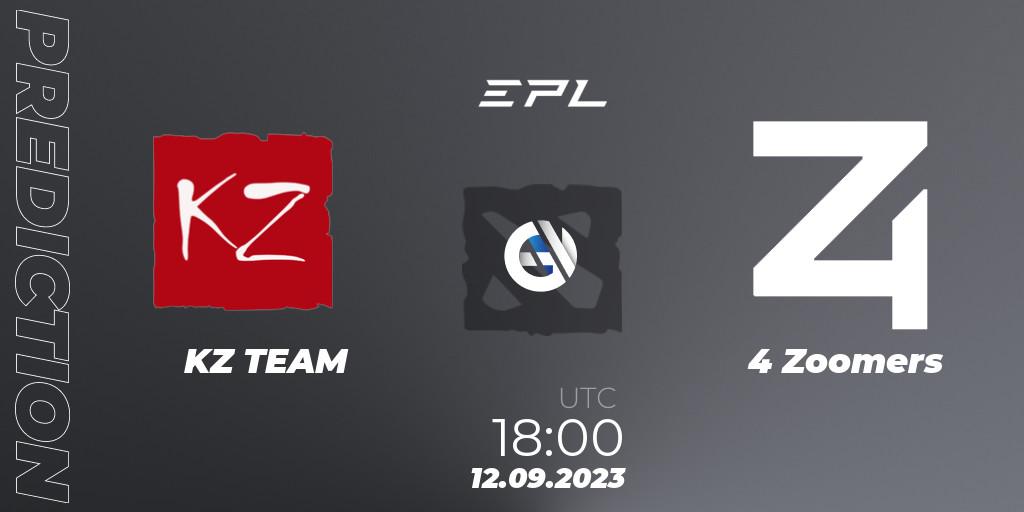 Prognose für das Spiel KZ TEAM VS 4 Zoomers. 12.09.2023 at 18:08. Dota 2 - European Pro League Season 12