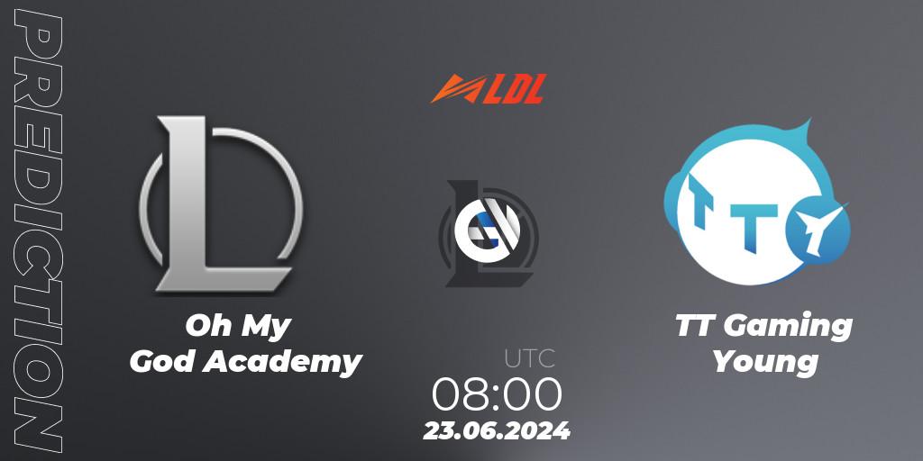 Prognose für das Spiel Oh My God Academy VS TT Gaming Young. 23.06.2024 at 08:00. LoL - LDL 2024 - Stage 3