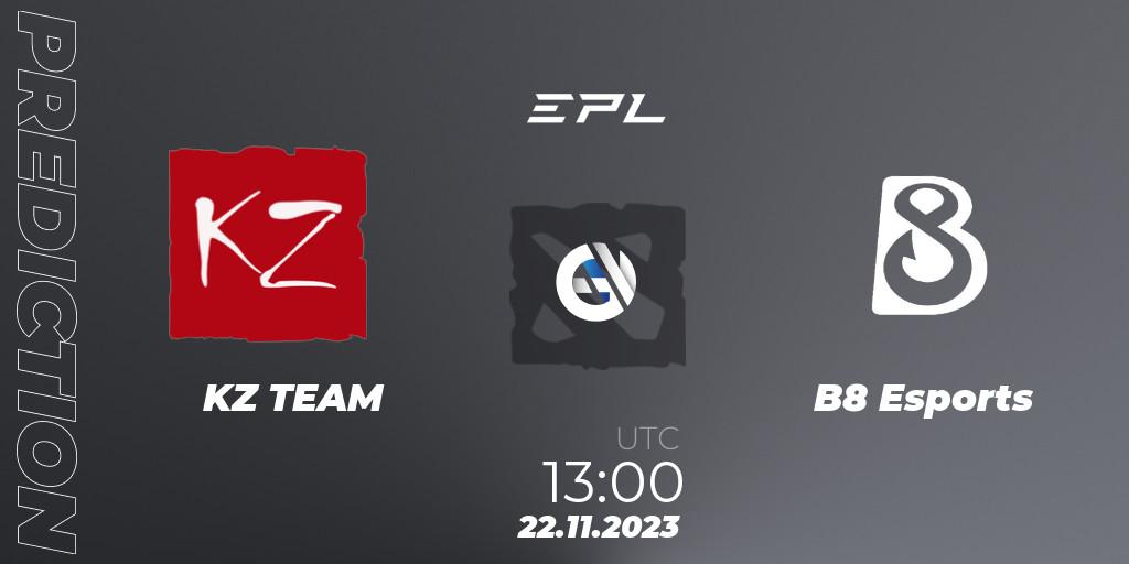 Prognose für das Spiel KZ TEAM VS B8 Esports. 22.11.2023 at 14:00. Dota 2 - European Pro League Season 14