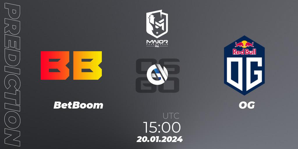 Prognose für das Spiel BetBoom VS OG. 20.01.2024 at 15:00. Counter-Strike (CS2) - PGL CS2 Major Copenhagen 2024 Europe RMR Closed Qualifier