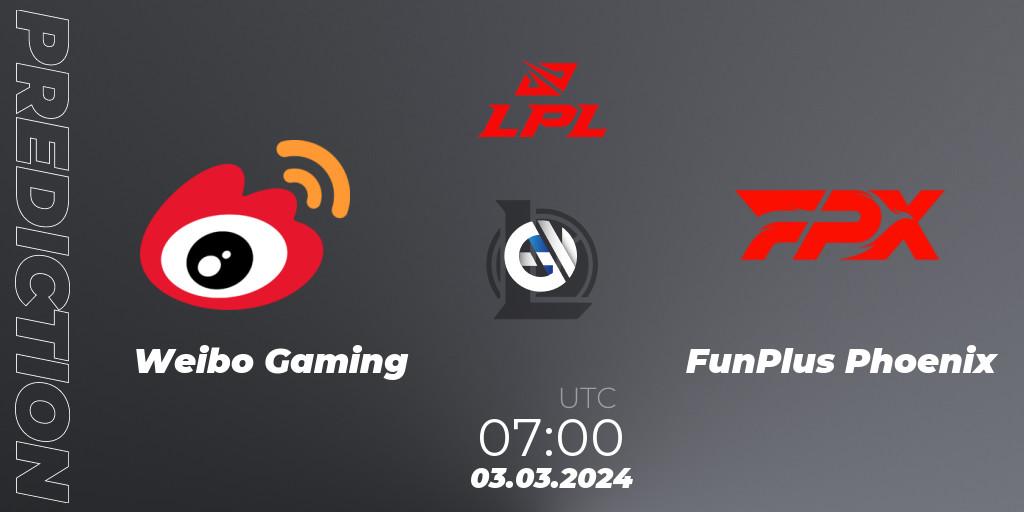 Prognose für das Spiel Weibo Gaming VS FunPlus Phoenix. 03.03.24. LoL - LPL Spring 2024 - Group Stage