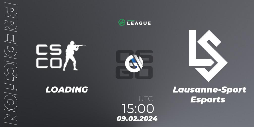 Prognose für das Spiel LOADING VS Lausanne-Sport Esports. 09.02.2024 at 15:00. Counter-Strike (CS2) - ESEA Season 48: Advanced Division - Europe