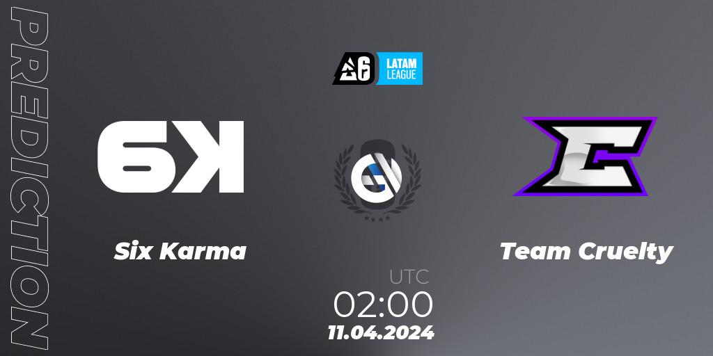 Prognose für das Spiel Six Karma VS Team Cruelty. 11.04.2024 at 02:00. Rainbow Six - LATAM League 2024 - Stage 1: LATAM North