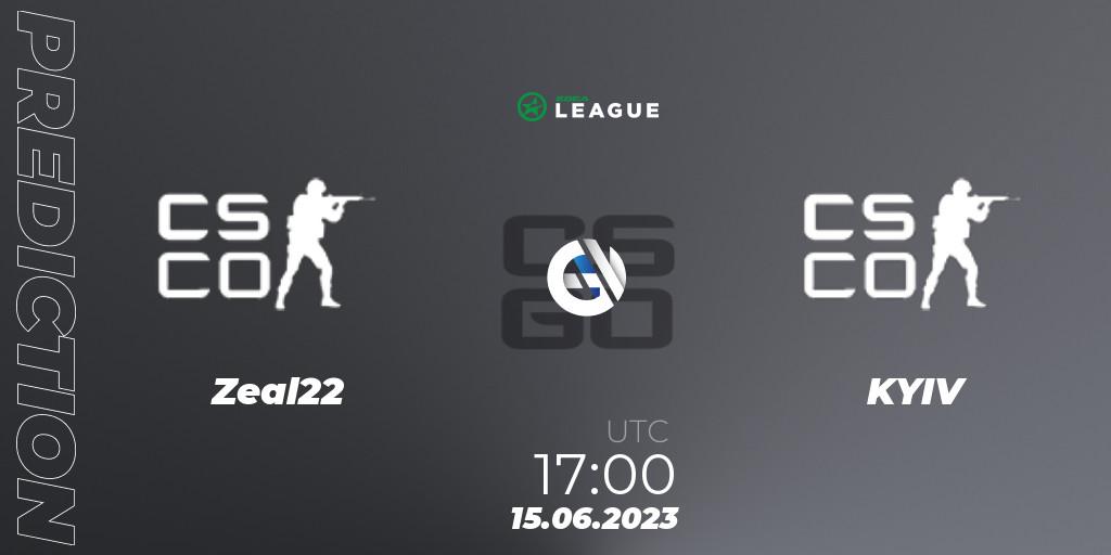 Prognose für das Spiel Zeal22 VS KYIV. 15.06.2023 at 17:00. Counter-Strike (CS2) - ESEA Season 45: Open Division - Europe