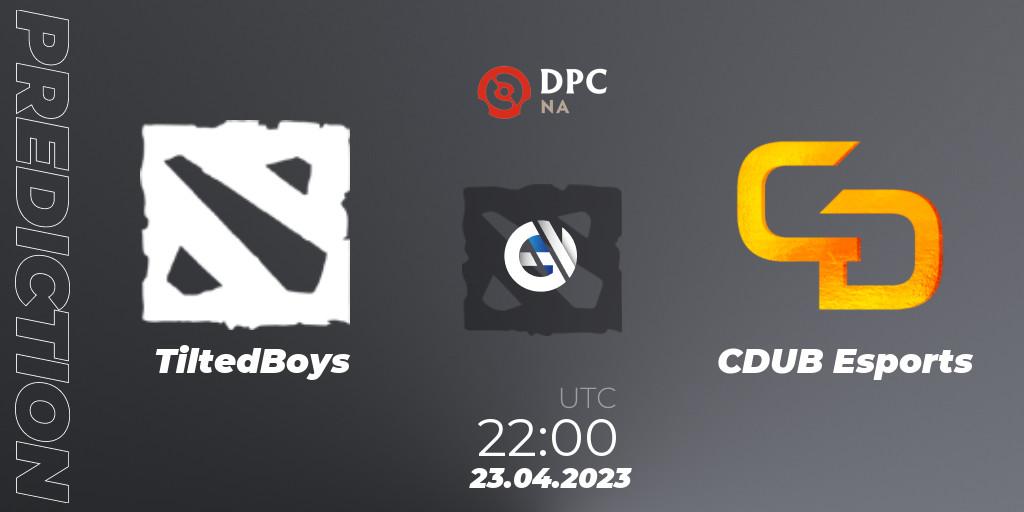 Prognose für das Spiel TiltedBoys VS CDUB Esports. 23.04.2023 at 21:56. Dota 2 - DPC 2023 Tour 2: NA Division II (Lower)