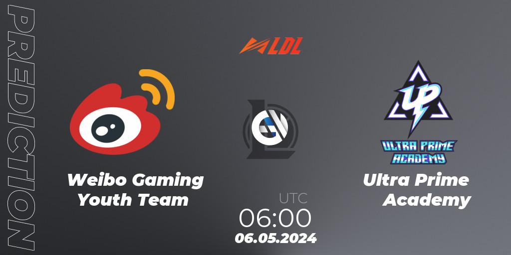 Prognose für das Spiel Weibo Gaming Youth Team VS Ultra Prime Academy. 06.05.2024 at 06:00. LoL - LDL 2024 - Stage 2