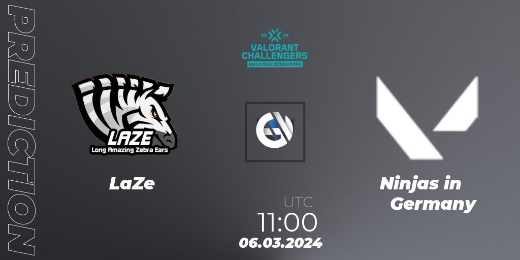 Prognose für das Spiel LaZe VS Ninjas in Germany. 06.03.2024 at 11:00. VALORANT - VALORANT Challengers Malaysia & Singapore 2024: Split 1
