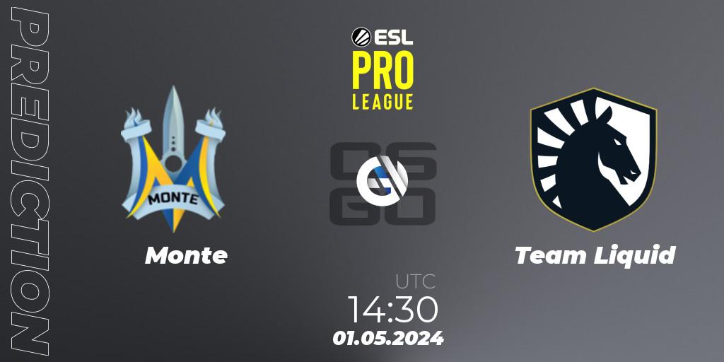 Prognose für das Spiel Monte VS Team Liquid. 01.05.24. CS2 (CS:GO) - ESL Pro League Season 19