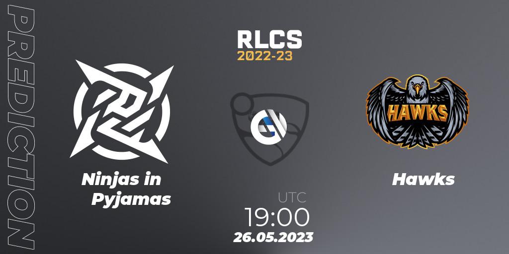 Prognose für das Spiel Ninjas in Pyjamas VS Hawks. 26.05.23. Rocket League - RLCS 2022-23 - Spring: South America Regional 2 - Spring Cup